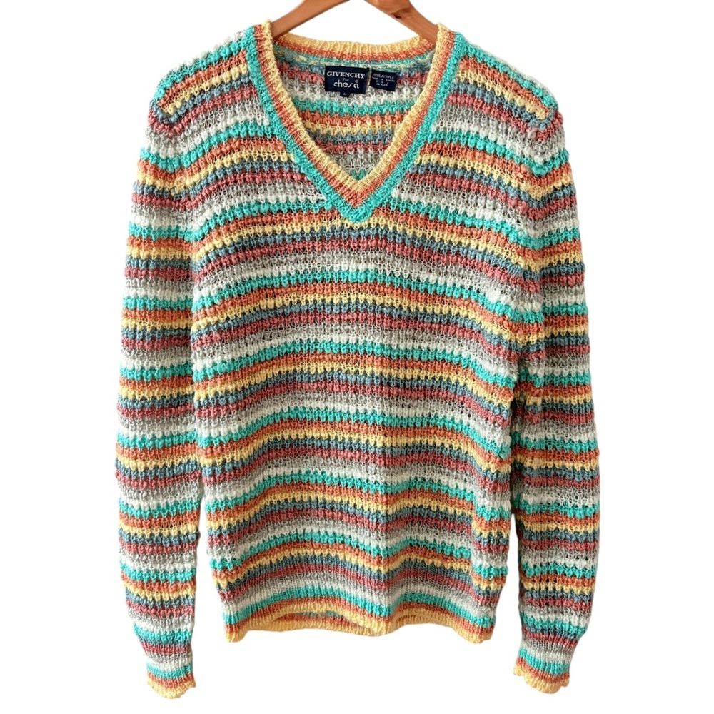 Vintage Givenchy for Chesa Colorful Striped V-Neck Sweater